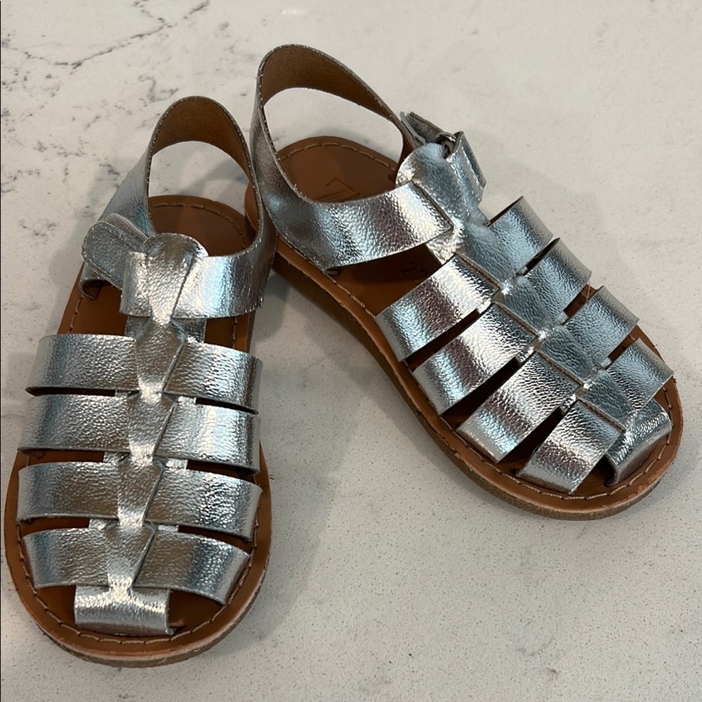 Kids Zara Metallic Silver Fisherman Sandals - Little Girl / Baby Size 6.5